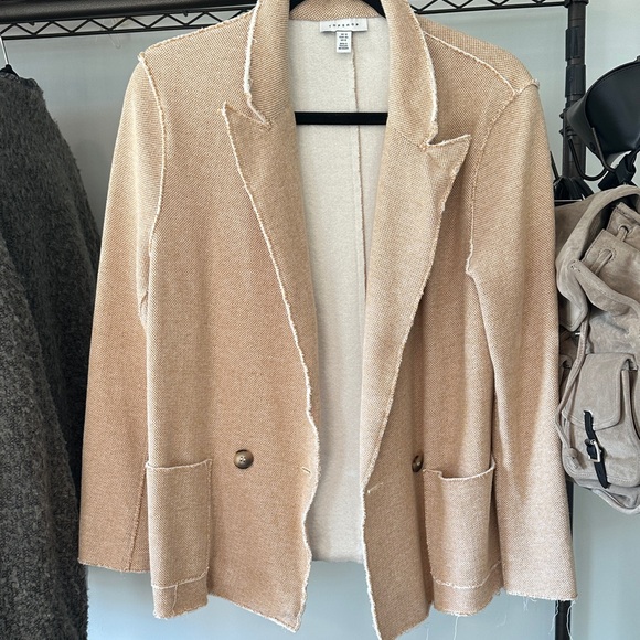 Topshop Jackets & Blazers - Topshop Beige Frayed Edge Blazer
